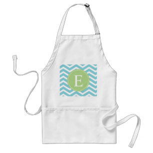 Tablier Monogramme bleu vert Chevron