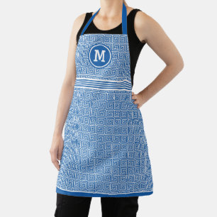 Tablier Monogramme Blue Ancienne clé grecque Meander Moti