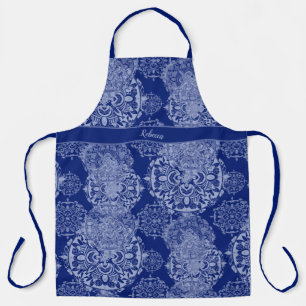 Tablier Monogramme Boho Moody Blues Mandalas Apron