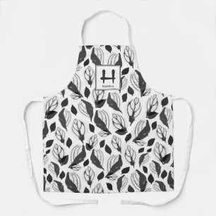 Tablier Monogramme botanique à motif de feuilles de basili