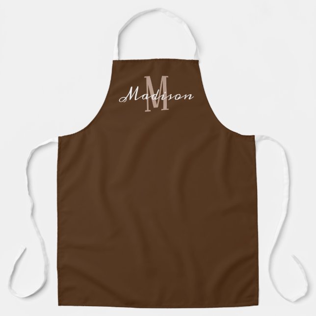 Tablier Monogramme Brown moderne en blanc Nom Femme (Recto)