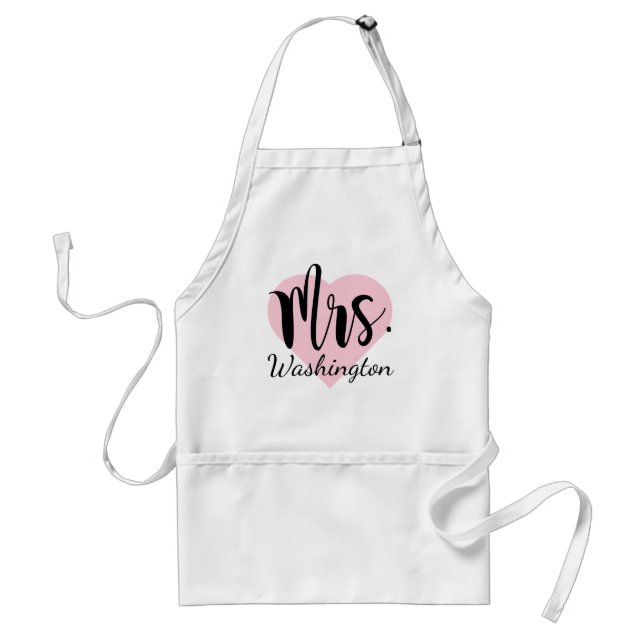 Tablier Monogramme calligraphique cœur rose Mme romantique (Devant)