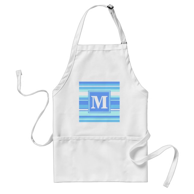 Tablier Monogramme ciel bandes bleues (Devant)