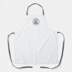 Tablier Monogramme circulaire rayé personnalisé bleu ardoi