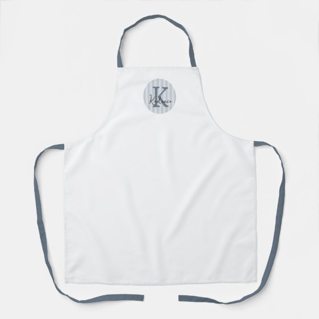 Tablier Monogramme circulaire rayé personnalisé bleu ardoi (Recto)