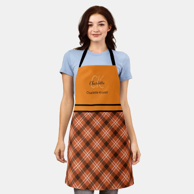 Tablier monogramme classique orange plaid automne (Porté)
