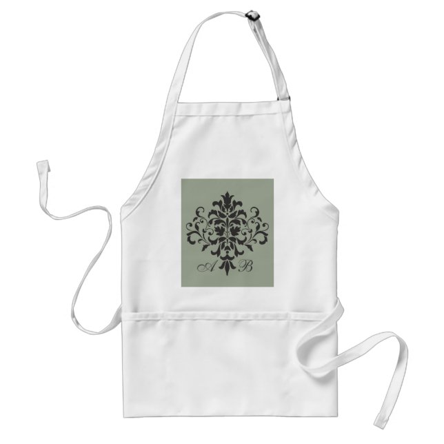 Tablier Monogramme damassé en gris ou gris élégant (Devant)