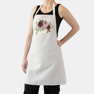 Tablier Monogramme d'aquarelle florale rose-bourgogne mode