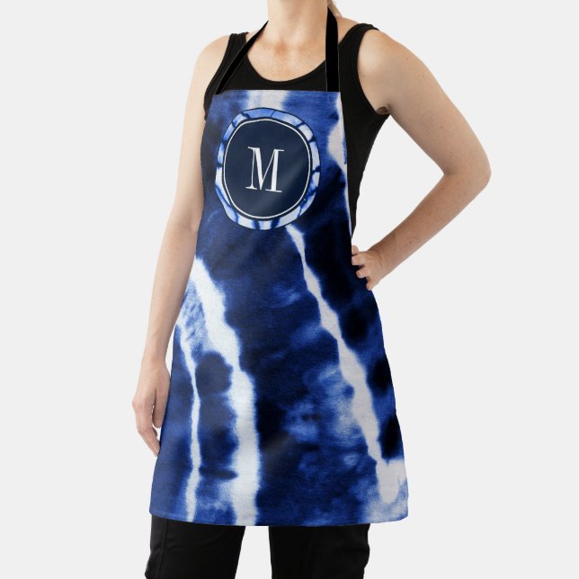 Tablier Monogramme d'aquarelle Indigo Blue Shibori Tie Dye (Insitu)