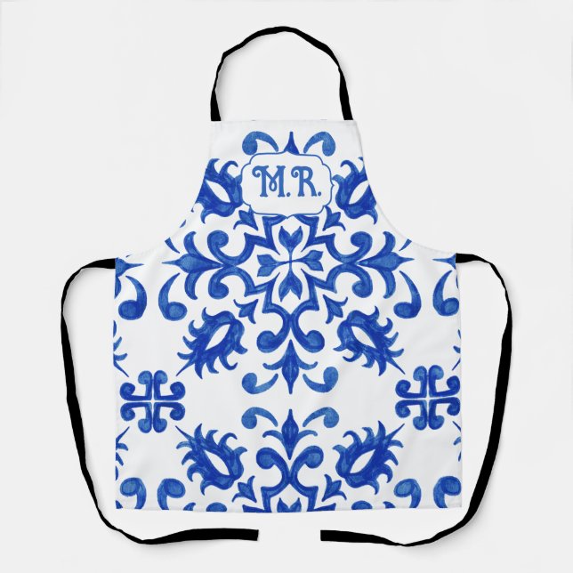 Tablier Monogramme de carreau bleu portugais  (Recto)