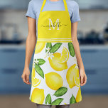 Tablier Monogramme de citron Jaune botanique<br><div class="desc">Ce tablier monogramme est muni d'un motif citron aquarelle avec un jaune solide en haut,  où votre nom et votre initiale peuvent être ajoutés.</div>