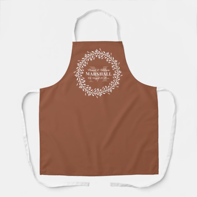 Tablier Monogramme de couronne orange de mariée à nouveau (Recto)