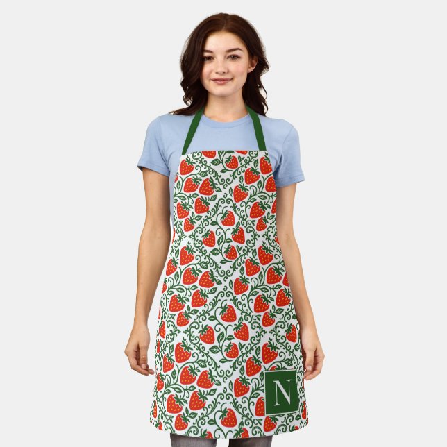 Tablier Monogramme de Ferme Rustique aux Fraises (Porté)