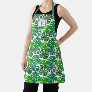 Tablier Monogramme de feuilles de palmier vert botanique