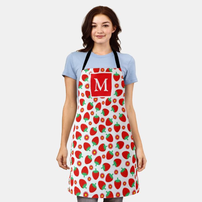 Tablier Monogramme de fraises rouges et blanches d'été mig (Porté)