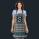 Tablier Monogramme de l'exploitation agricole de Buffalo n<br><div class="desc">Moderne Farmhouse Buffalo Check & Turquoise Collection:
Plaid de Buffalo noir et blanc. 
Avec une touche turquoise,  Personnalisée avec monogramme et nom.
Idéal pour cette cuisine de ferme moderne.</div>