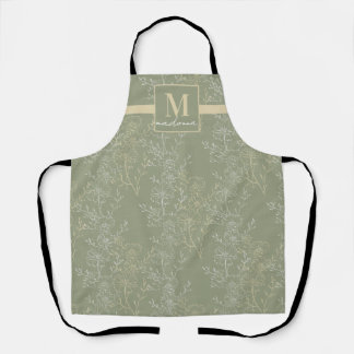 Tablier Monogramme de marguerites rustiques sur Sage Green