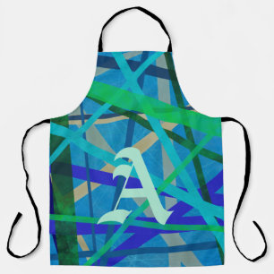 Tablier Monogramme de Motif géométrique bleu et vert