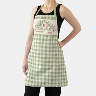 Tablier Monogramme de Noël en Vichy Vert Vintage