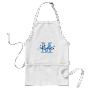 Tablier monogramme de nom bleu personnalisé pour 