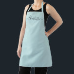 Tablier Monogramme de nom de script personnalisé bleu aqua<br><div class="desc">Tablier de cuisine avec texte de nom de script moderne personnalisé bleu aqua pâle uni couleur unie girly élégant chic bleu aqua pâle et blanc. Personnalisez-le avec un nom, une citation, une phrase ou un texte. Idéal pour les cuisiniers, les chefs, la poterie, la céramique, les travaux manuels, le travail,...</div>