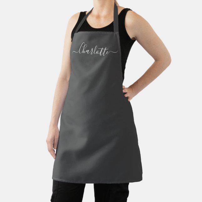 Tablier Monogramme de nom de script personnalisé gris char (Insitu)