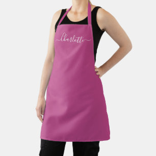 Tablier Monogramme de nom de script personnalisé rose mûre