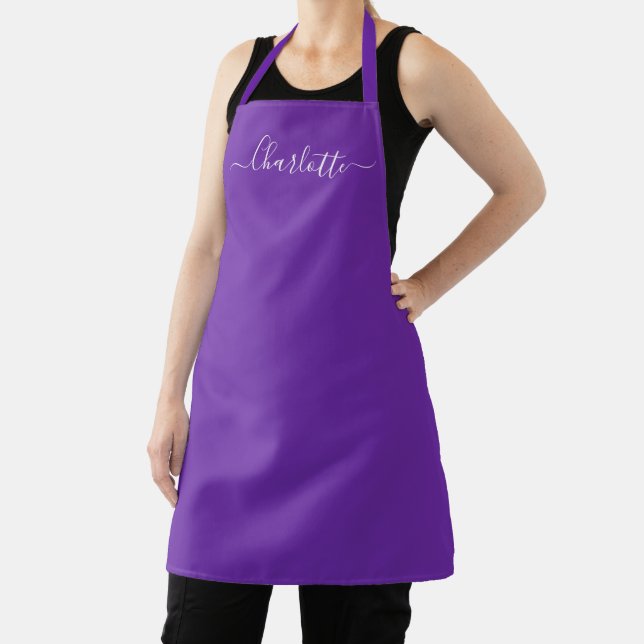 Tablier Monogramme de nom de script personnalisé violet gr (Insitu)