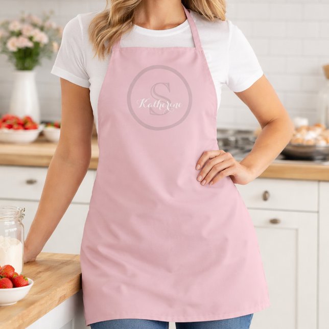 Tablier Monogramme de nom personnalisé Rose Poussiéreuse (Créateur téléchargé)