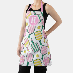Tablier Monogramme de Pickleball Rose et Jaune Preppy