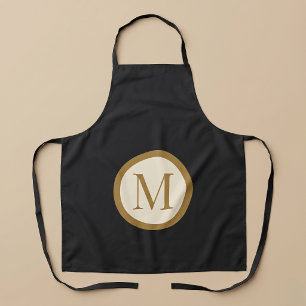 Tablier Monogramme de sceau central personnalisé noir et o