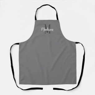 Tablier Monogramme de script blanc gris moderne Nom de la