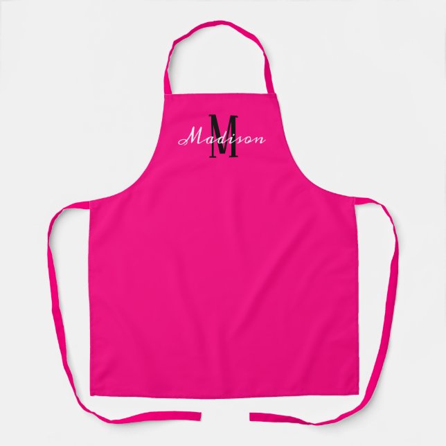 Tablier Monogramme de script blanc rose néon personnalisé (Recto)