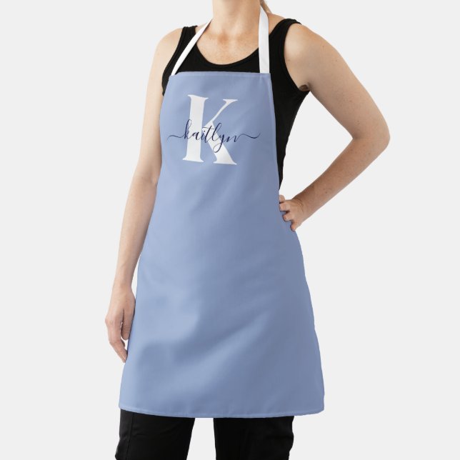 Tablier Monogramme de script bleu moderne (Insitu)