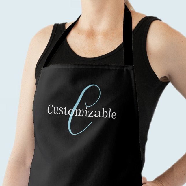 Tablier Monogramme de script cursif éditable Noir Bleu Bla (Créateur téléchargé)