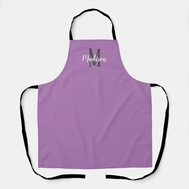 Tablier Monogramme de script mauve moderne Nom Femme Cuisi (Recto)