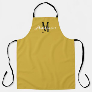 Tablier Monogramme de script or jaune moderne personnalis