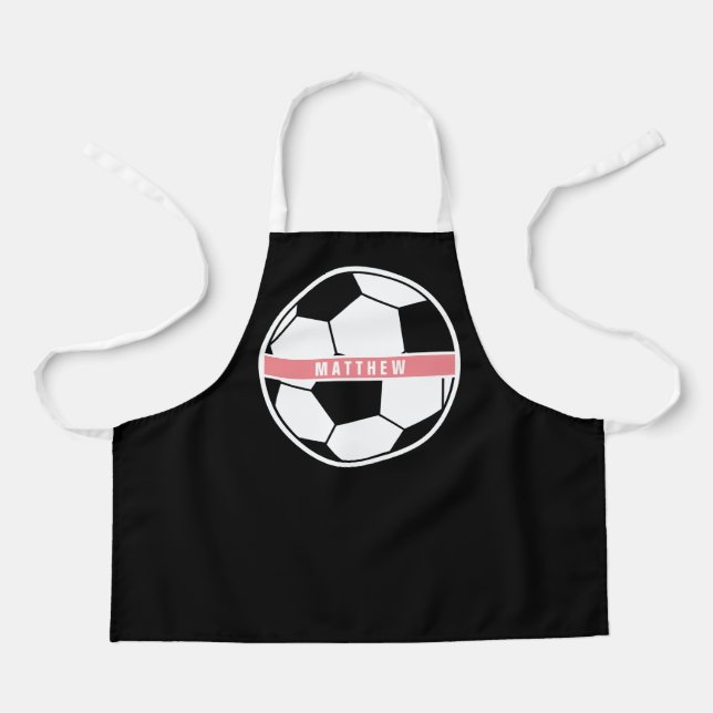 Tablier Monogramme de soccer moderne noir blanc et rose (Recto)