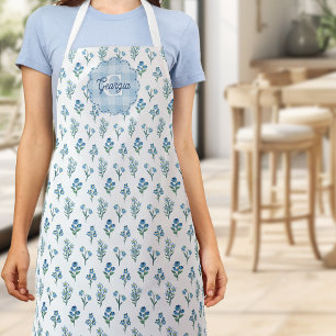 Tablier Monogramme délicat de fleurs bleues Cottagecore