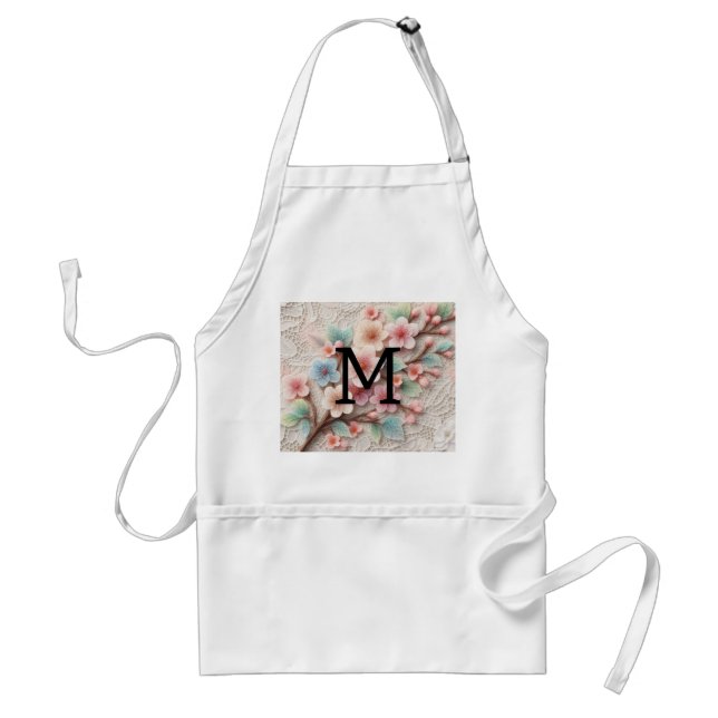 Tablier Monogramme dentelle rose floral pastel fleurs de c (Devant)