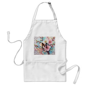 Tablier Monogramme dentelle rose pastel fleurs de cerisier