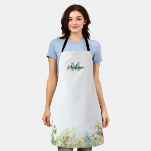 Tablier Monogramme d'été de fleur de fleur sauvage colorée