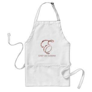 Tablier Monogramme d'or rose E Chef de Cuisine ou votre te