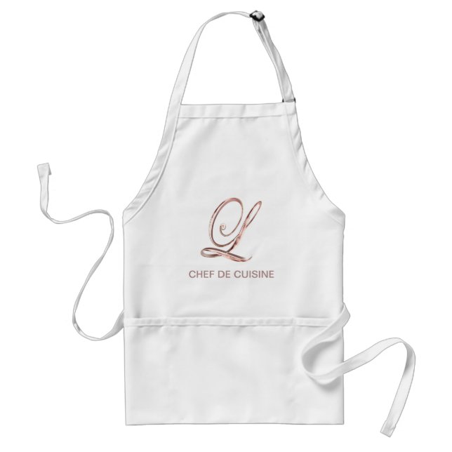 Tablier Monogramme d'or rose L Chef de Cuisine ou votre te (Devant)