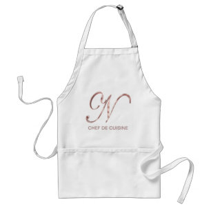 Tablier Monogramme d'or rose N Chef de Cuisine ou votre te