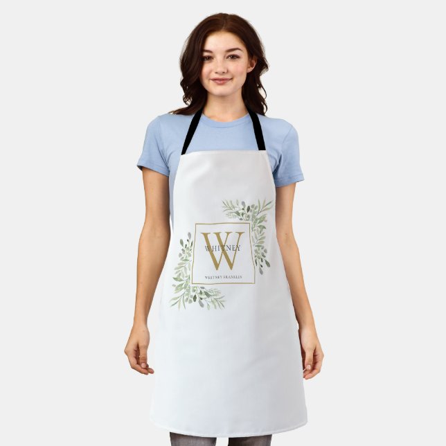 Tablier Monogramme doré de verdure à l'aquarelle (Porté)