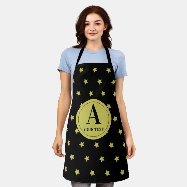 Tablier Monogramme élégant à motif étoile or et noir (Porté)