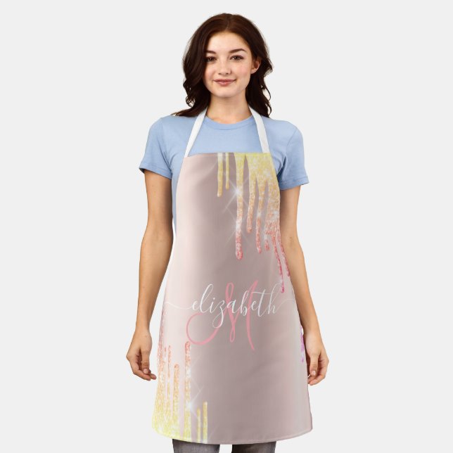 Tablier Monogramme élégant avec gouttes de paillettes ombr (Porté)
