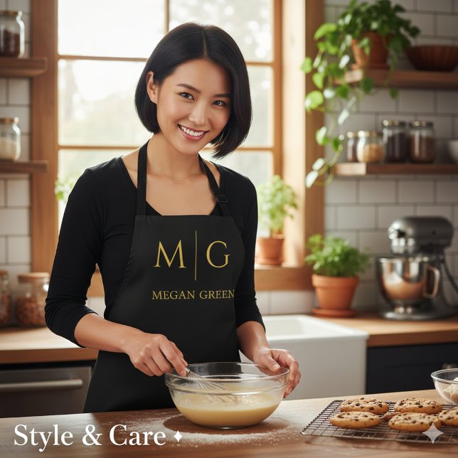 Tablier Monogramme Élégant Avec Nom Personnalisé (Stylish Monogram With Name Personalized Apron)