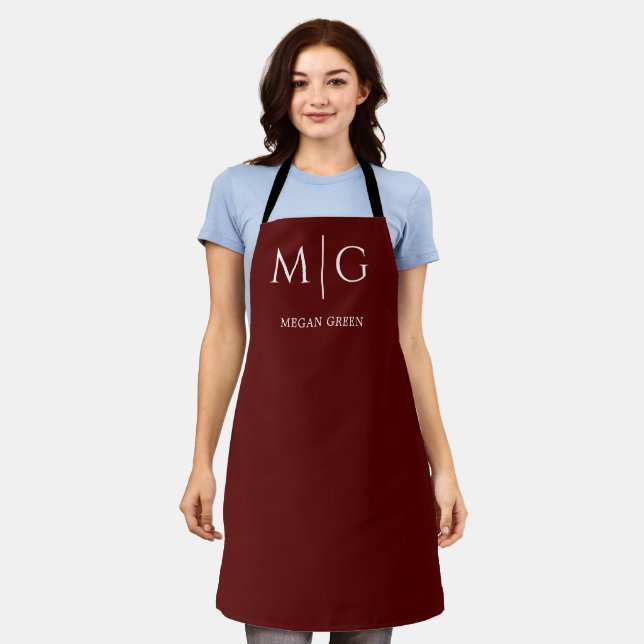 Tablier Monogramme élégant avec nom personnalisé Marron (Porté)